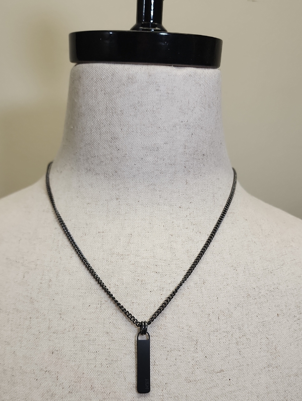 DKNY Black Bar Pendant Necklace Minimalist Chain